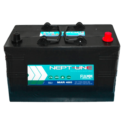 Fiamm MAR 480 12V 110Ah marine- og fritidsbatteri for stabil strømforsyning til båt og bobil.