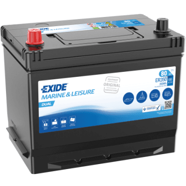 Exide ER350 12V 80Ah marine- og fritidsbatteri for stabil strømforsyning til mindre båter og camping.