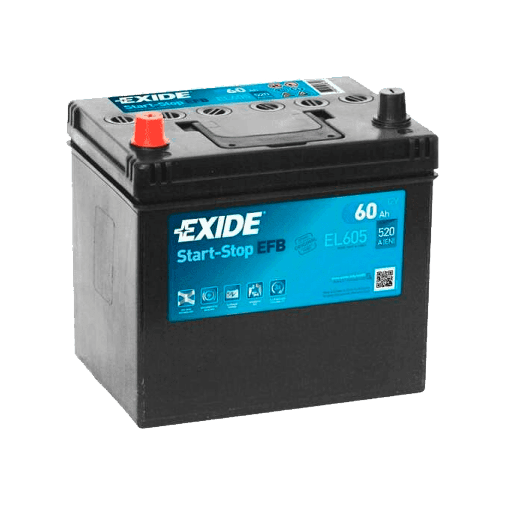 Exide EL605 12V 60Ah startbatteri for biler med krav til asiatisk batteristandard.